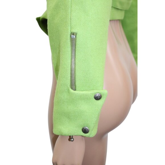 Vintage 80s SANTANA Lime Green Crop Jacket Oversized Collar Zip Front M - Picture 7 of 9